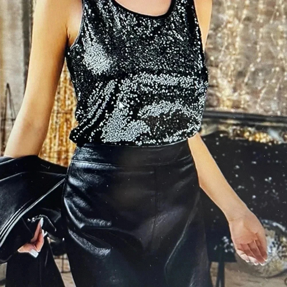 Glitter Sequins Camisole Top ( Color: Silvery Black).  CL